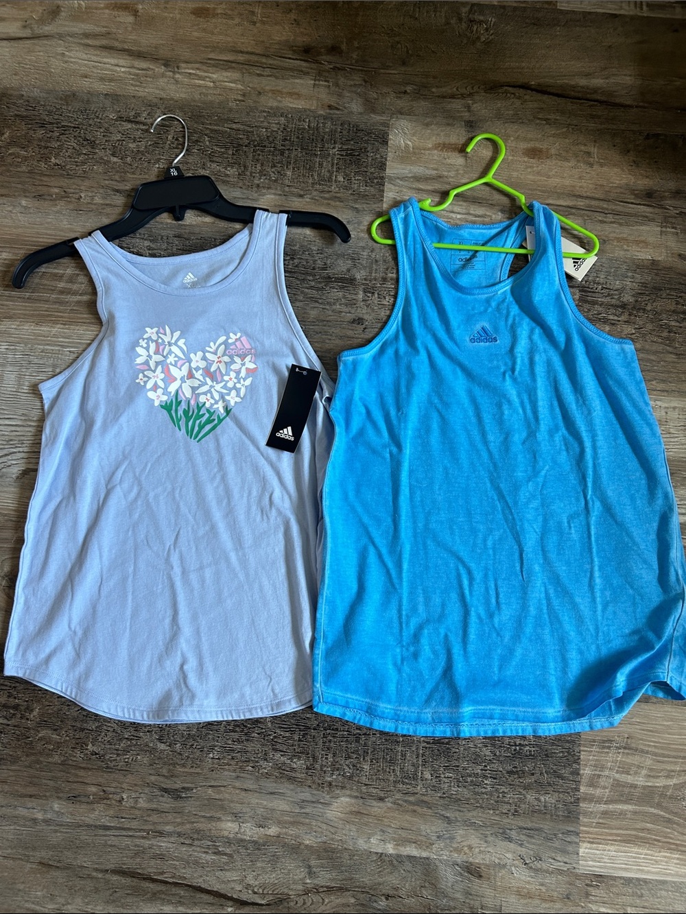 NWT adidas Girls' Blue and Light Purple Floral Heart Tank Tops XL